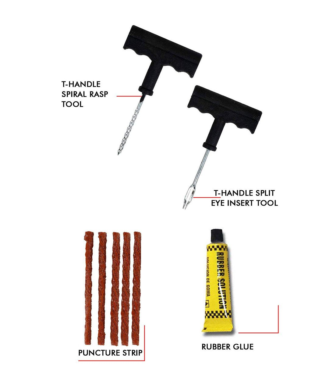 1513 Puncture Repair Kit Tubeless Tyre Full Set with Nose Pliers, Rubber Cement and Extra Strips for Cars, Bikes - SkyShopy 1513 Puncture Repair Kit Tubeless Tyre Full Set with Nose Pliers, Rubber Cement and Extra Strips for Cars, Bikes - SkyShopy